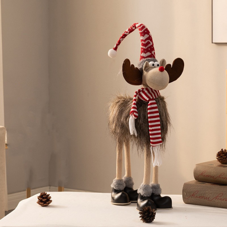 Decoratiune de Craciun Model Ren, , Textil, Ren cu Palarie si Fulgarin, Decor de Craciun Interior Exterior, 70 cm Inaltime, Gri [2]