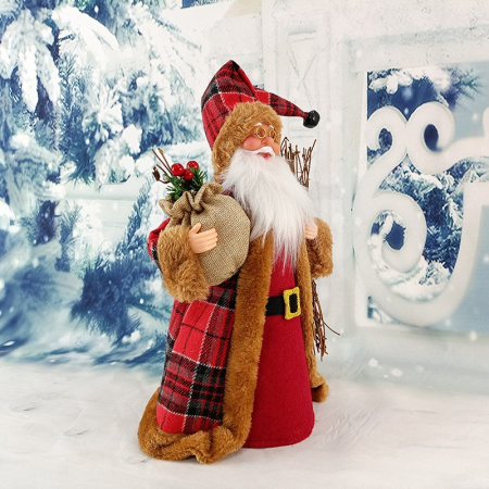 Decoratiune de Craciun, , Mos Craciun Rotativ, din Plastic/Poliester, 31 x 14 x 12 cm, cu Lumini si Sunete, Rosu [4]