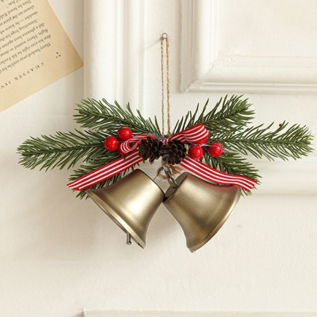 Decoratiuni Brad - Decoratiune de Craciun pentru Brad, , Model 2 Clopotei de Craciun cu Crenguta de Brad, Decoratiune pentru Interior de Craciun, Albastru fier