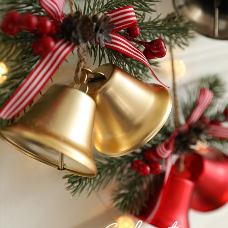 Decoratiune de Craciun pentru Brad, , Model 2 Clopotei de Craciun cu Crenguta de Brad, Decoratiune pentru Interior de Craciun, Auriu [3]
