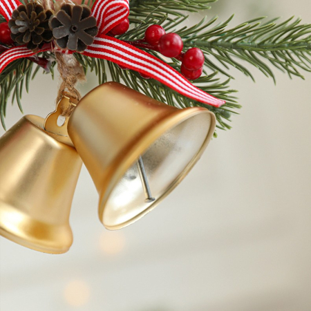 Decoratiune de Craciun pentru Brad, , Model 2 Clopotei de Craciun cu Crenguta de Brad, Decoratiune pentru Interior de Craciun, Auriu [5]