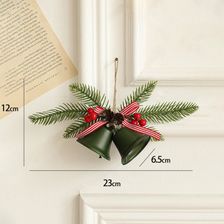 Decoratiune de Craciun pentru Brad, , Model 2 Clopotei de Craciun cu Crenguta de Brad, Decoratiune pentru Interior de Craciun, Verde mat [1]