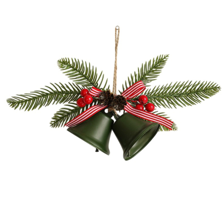 Decoratiune de Craciun pentru Brad, , Model 2 Clopotei de Craciun cu Crenguta de Brad, Decoratiune pentru Interior de Craciun, Verde mat [2]