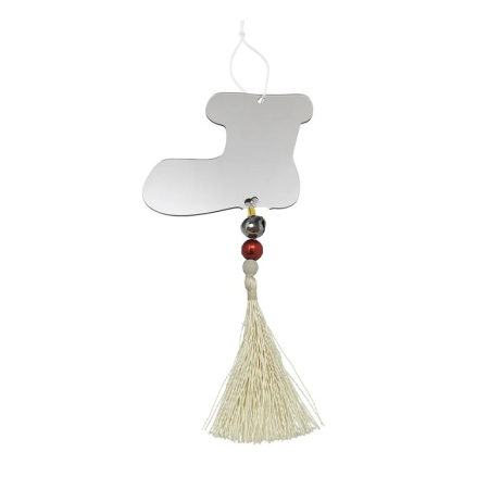 Decoratiuni Brad - Decoratiune de Craciun, , pentru Brad, Model Cizma de Mos cu Clopotel, Lucios, Argintiu