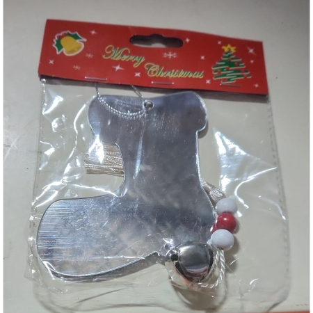 Decoratiune de Craciun, , pentru Brad, Model Cizma de Mos cu Clopotel, Lucios, Argintiu [2]