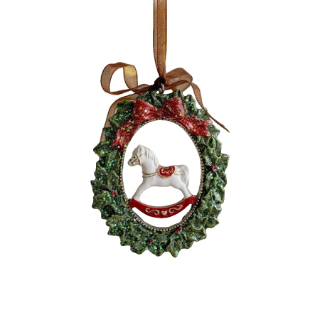 Decoratiuni Brad - Decoratiune de Craciun, , pentru Brad, Model Ghirlanda cu Calut, 8.5 x 6.5 cm, din Rasina, Multicolor