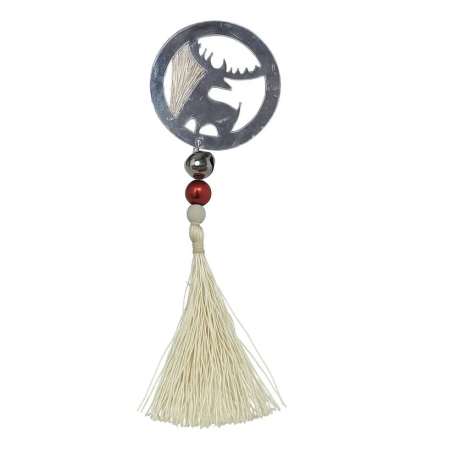 Decoratiuni Brad - Decoratiune de Craciun, , pentru Brad, Model Ren cu Clopotel, Lucios, Argintiu