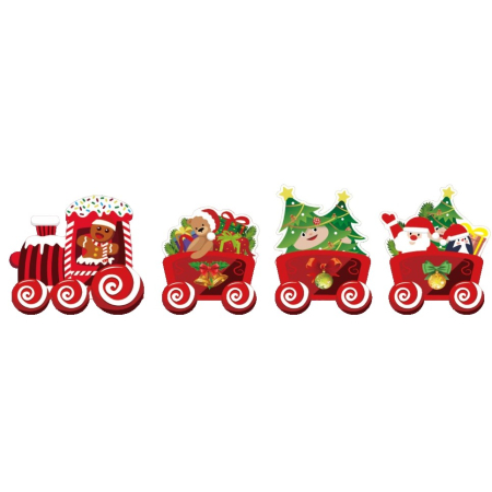 ✨TOATE PRODUSELE✨ - Decoratiune de Craciun, , pentru Gradina, Tip Trenulet, 4 Figurine + Bete de Infipt in Pamant, din Plastic, Impermeabil, Model Tren cu Omul Briosa in Locomotiva, Multicolor