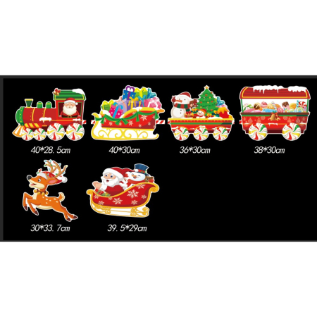 Decoratiune de Craciun, , pentru Gradina, Tip Trenulet, 6 Figurine + Bete de Infipt in Pamant, din Plastic, Impermeabil, Model Mos Craciun in Tren si in Sanie, Multicolor [1]