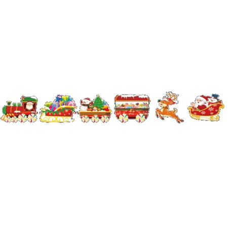 ✨TOATE PRODUSELE✨ - Decoratiune de Craciun, , pentru Gradina, Tip Trenulet, 6 Figurine + Bete de Infipt in Pamant, din Plastic, Impermeabil, Model Mos Craciun in Tren si in Sanie, Multicolor