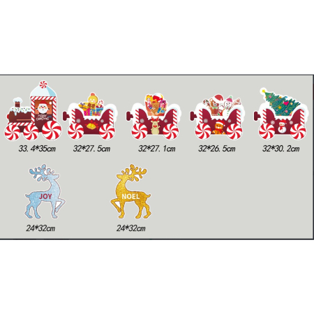 Decoratiune de Craciun, , pentru Gradina, Tip Trenulet, 7 Figurine + Bete de Infipt in Pamant, din Plastic, Impermeabil, Model Renii Joy si Noel, Multicolor [1]