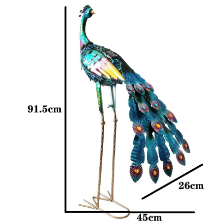 Decoratiune de Gradina cu Lampa solara, , Model Paun, Iluminare Led si Incarcare Solara, 91.5 x 45 x 26 cm, din Fier, Albastru azur [2]