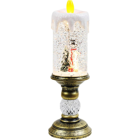 Decoratiuni Luminoase - Decoratiune Luminoasa, , Lampa de Craciun, cu Lumina LED, Ornament Model Sfesnic cu Lumanare Om de Zapada, 26x8.5x8.5 cm, Auriu