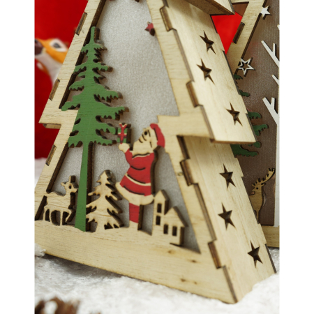 Decoratiune luminoasa, model de Brad cu Mos Craciun, maro, lungime: 14 cm, latime: 5 cm, inaltime: 20 cm, lemn, interior/exterior [3]