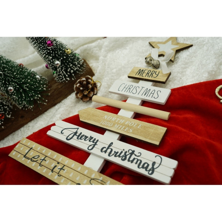 Decoratiune masa decorata, Mesaje Craciun, Crem-Alb, din Lemn, 22.5 cm x 36 cm, Interior,  [7]