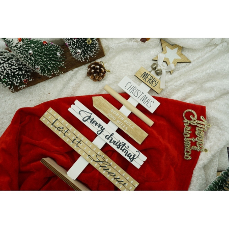 Decoratiune masa decorata, Mesaje Craciun, Crem-Alb, din Lemn, 22.5 cm x 36 cm, Interior,  [6]