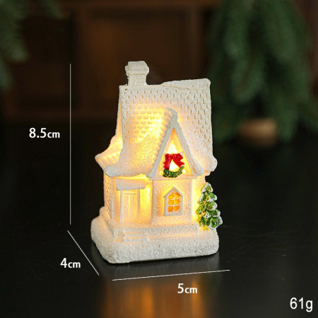Decoratiune Ornament de Craciun, , Casuta de Craciun din Rasina, Model Casa Mica Iluminata din Interior, 8.5 x 5 x 4 cm, Alb [1]
