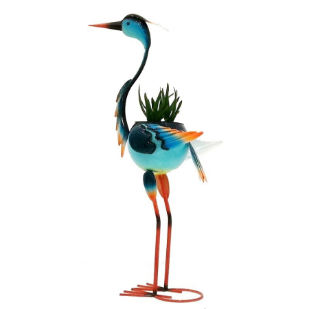 Pasari Decorative din Metal - Decoratiune pentru Gradina, , Flamingo pentru Gradina cu Suport pentru Plante Flori, Ornament de Ghiveci de Flori, Model Flamingo, din Fier, 71 x 34 x 22 cm, Albastru