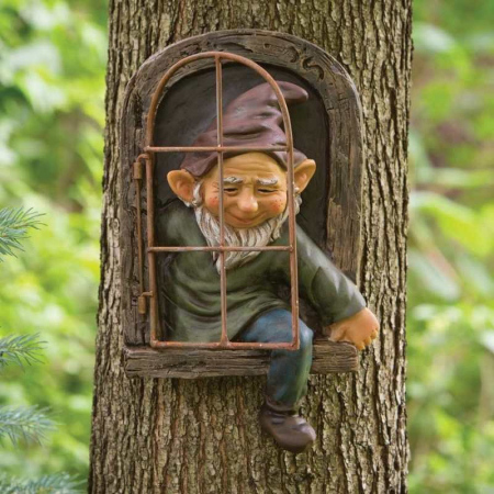 Decoratiune pentru Gradina, , Model Elf pentru Pom, Statuie pentru Gradina din Rasina, Decor pentru Gradina, Elf, 14.5 x 8 x 15 cm, Maro [1]