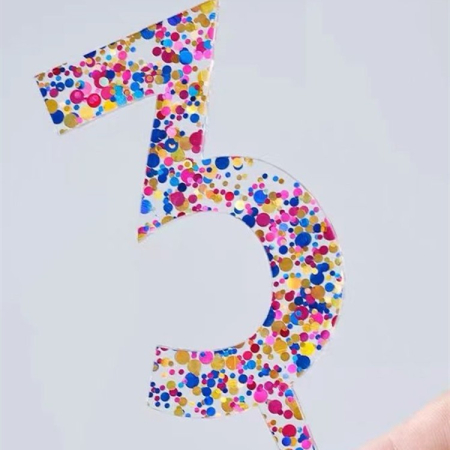 Decoratiune Topper pentru Tort, , din Acrilic cu Fulgi de Sclipici, Model Cifra 3, Inaltime 18.5 cm, Transparent Multicolor  [1]