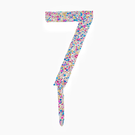 Lumanari si Toppere - Decoratiune Topper pentru Tort, , din Acrilic cu Fulgi de Sclipici, Model Cifra 7, Inaltime 18.5 cm, Transparent Multicolor 