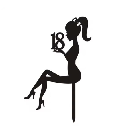 Lumanari si Toppere - Decoratiune Topper pentru Tort, , Model Fata 18 Ani, Dimensiuni 16x11.5 cm, Tematica Majorat, Negru