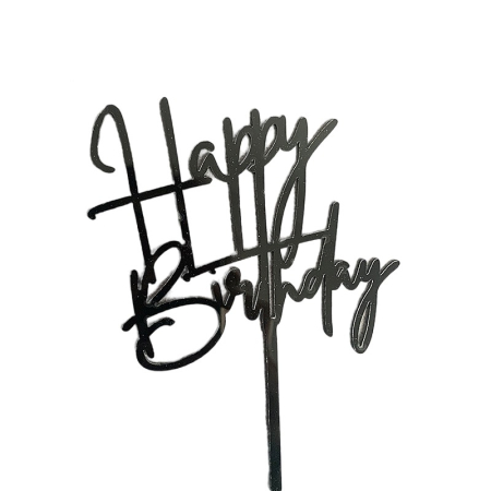 Lumanari si Toppere - Decoratiune Topper pentru Tort, , Model Happy Birthday, Tematica Aniversare, 10 cm, Negru