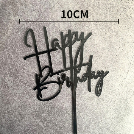 Decoratiune Topper pentru Tort, , Model Happy Birthday, Tematica Aniversare, 10 cm, Negru [1]
