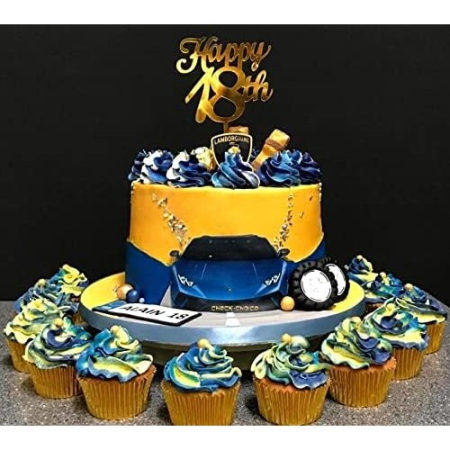 Decoratiune Topper pentru Tort, , Model Happy18th, Dimensiuni 10 cm, Tematica Majorat, Auriu [1]