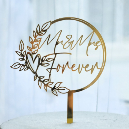 Decoratiune Topper pentru Tort, , Model Mr&Mrs Forever, Tematica Nunta, 10 cm, Auriu [2]