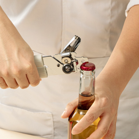 Desfacator de Conserve 3 in 1, , Instrument pentru Deschis Conserve, Sticle, Otel inoxidabil, Simplu de Utilizat, Maner Anti alunecare, 21.5 x 4.7 cm Alb [4]