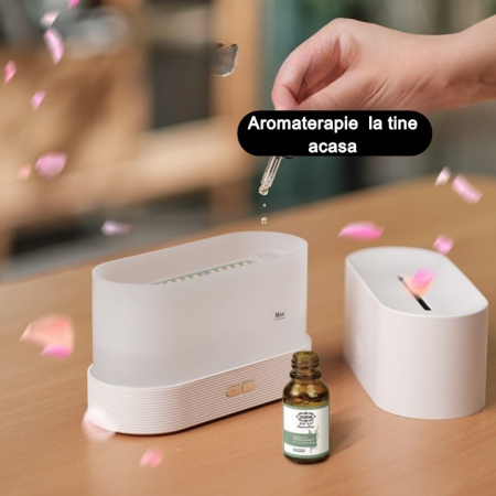 Difuzor de ulei esential cu flacara , aromaterapie, umidificator de aer, rezervor 180 ml, simulare efectelor de iluminare a flacarii, lumina veghe ajustabila, alb [3]