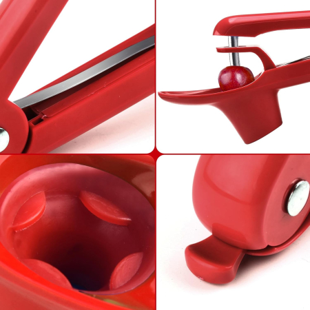 Dispozitiv de Scos Samburi, , Manual, cu 1 Gaura, pentru Cirese/Masline, 20.5 x 3.8 x 13 cm, din ABS+Otel Inoxidabil, cu Maner, Rosu [5]