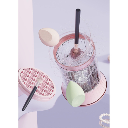 Dispozitiv Portabil de Curatare a Pensulelor de Machiaj, , pentru Pensule de Diferite Dimensiuni, 5V, 7000RPM, Vibratii Sonice, USB Type C, 9x9x16 cm, Roz [5]