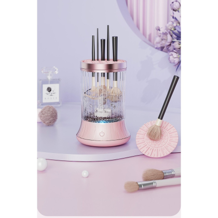 Dispozitiv Portabil de Curatare a Pensulelor de Machiaj, , pentru Pensule de Diferite Dimensiuni, 5V, 7000RPM, Vibratii Sonice, USB Type C, 9x9x16 cm, Roz [4]
