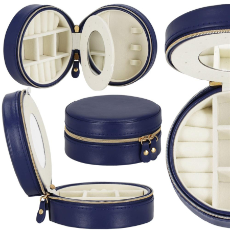 (DL) Cutie depozitare si organizare bijuterii, MDF, piele ecologica, 11 x 5cm, albastru marin [4]