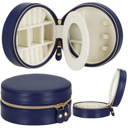 (DL) Cutie depozitare si organizare bijuterii, MDF, piele ecologica, 11 x 5cm, albastru marin [3]