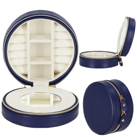 Disponibil livrare locker S - (DL) Cutie depozitare si organizare bijuterii, MDF, piele ecologica, 11 x 5cm, albastru marin