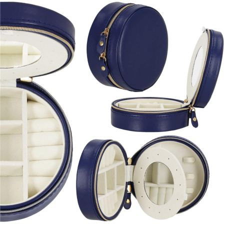 (DL) Cutie depozitare si organizare bijuterii, MDF, piele ecologica, 11 x 5cm, albastru marin [6]