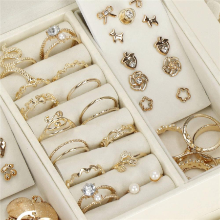 (DL) Cutie depozitare si organizare bijuterii, MDF, piele ecologica, 17,5 x 12 x 13,5 cm., crem [8]