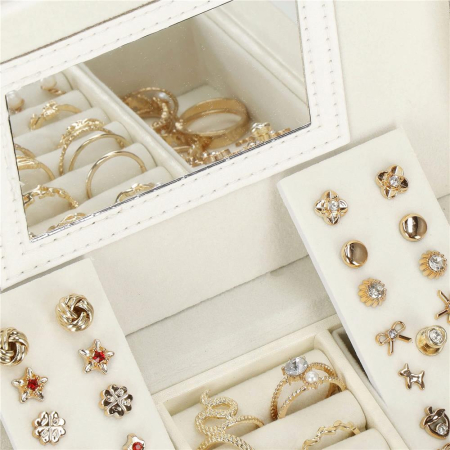 (DL) Cutie depozitare si organizare bijuterii, MDF, piele ecologica, 17,5 x 12 x 13,5 cm., crem [9]