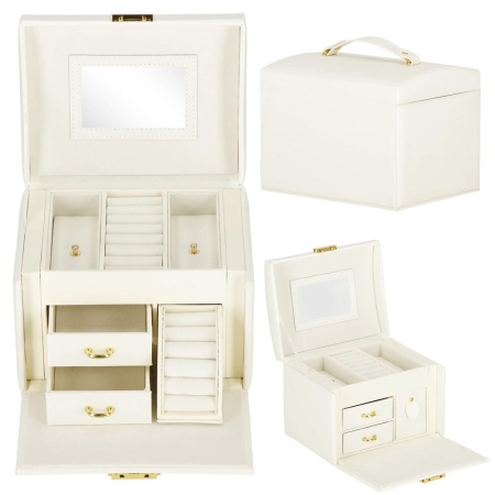 (DL) Cutie depozitare si organizare bijuterii, MDF, piele ecologica, 17,5 x 12 x 13,5 cm., crem [27]