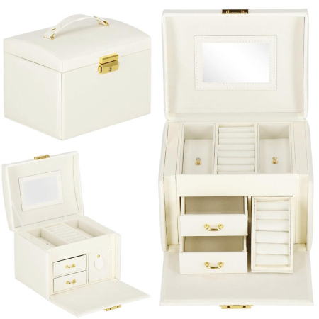 (DL) Cutie depozitare si organizare bijuterii, MDF, piele ecologica, 17,5 x 12 x 13,5 cm., crem [18]