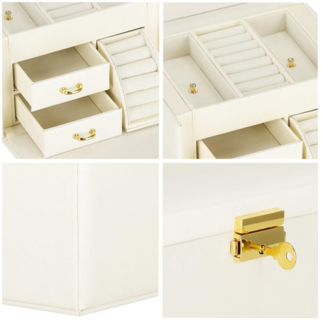 (DL) Cutie depozitare si organizare bijuterii, MDF, piele ecologica, 17,5 x 12 x 13,5 cm., crem [28]