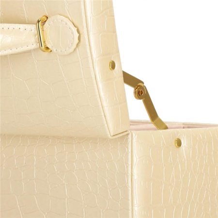 (DL) Cutie depozitare si organizare bijuterii, MDF, piele ecologica si velur, 17,5 x 14 x 12,5cm, crem [4]