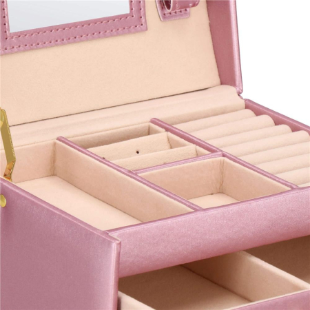 (DL) Cutie depozitare si organizare bijuterii, MDF, piele ecologica si velur, 17,5 x 14 x 12,5cm, roz [16]