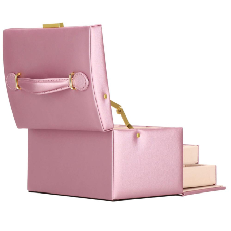 (DL) Cutie depozitare si organizare bijuterii, MDF, piele ecologica si velur, 17,5 x 14 x 12,5cm, roz [19]