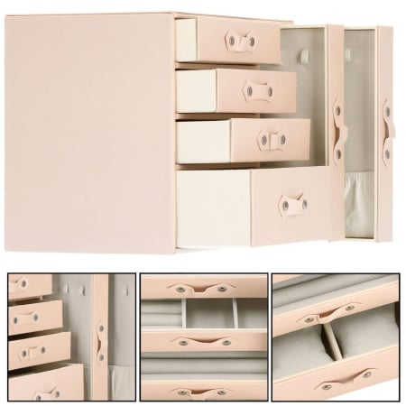 (DL) Cutie depozitare si organizare bijuterii, piele ecologica + velur, 26 x 22 x 18 cm, roz [18]