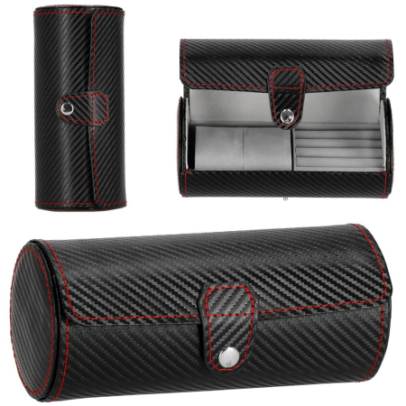 (DL) Cutie depozitare si organizare ceasuri si alte accesorii, MDF, piele ecologica, 20x9cm, negru [15]