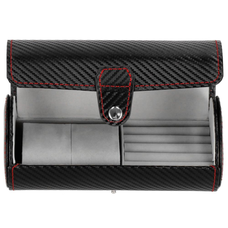 (DL) Cutie depozitare si organizare ceasuri si alte accesorii, MDF, piele ecologica, 20x9cm, negru [7]